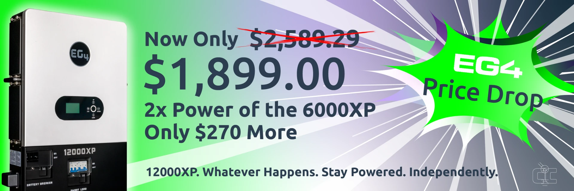 A banner featuring the reduced price of the 12000XP. Old price $2589. New price $1899. This image features the 12000XP.